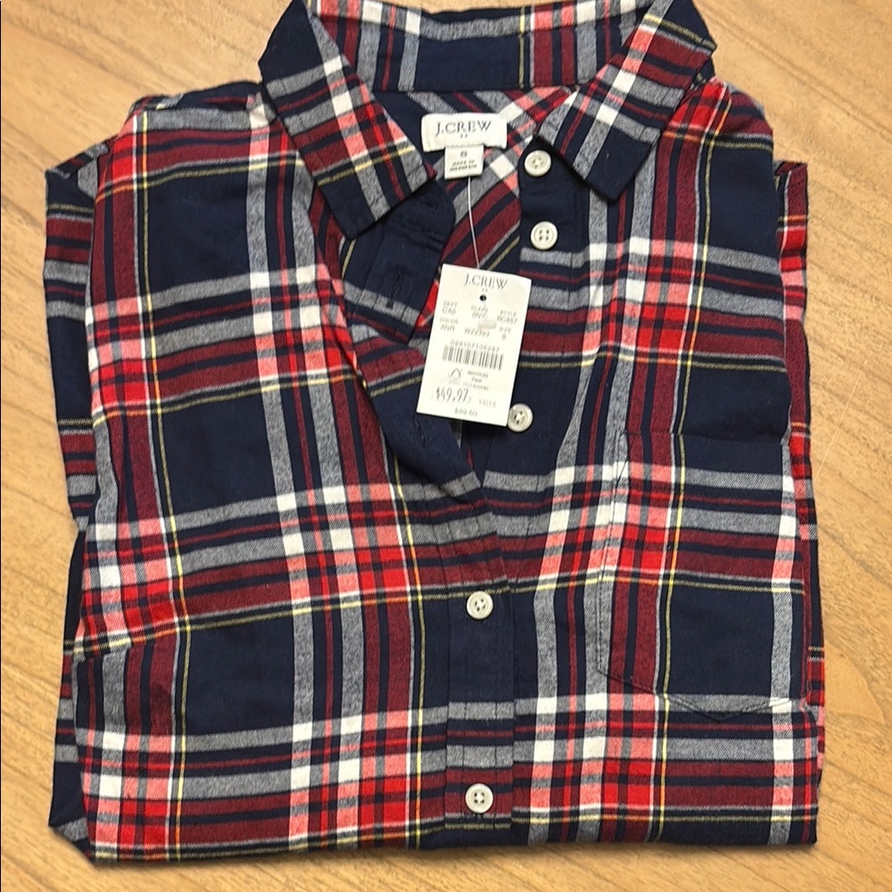 J. Crew Red and Blue Casual Button Down Shirt